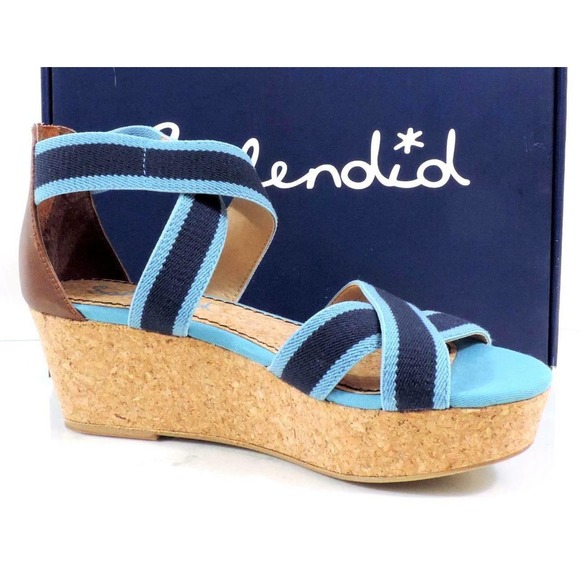 Splendid Wishful Platform Wedge Sandals Heels Chambray Blue Textile Size 10 - Picture 7 of 8